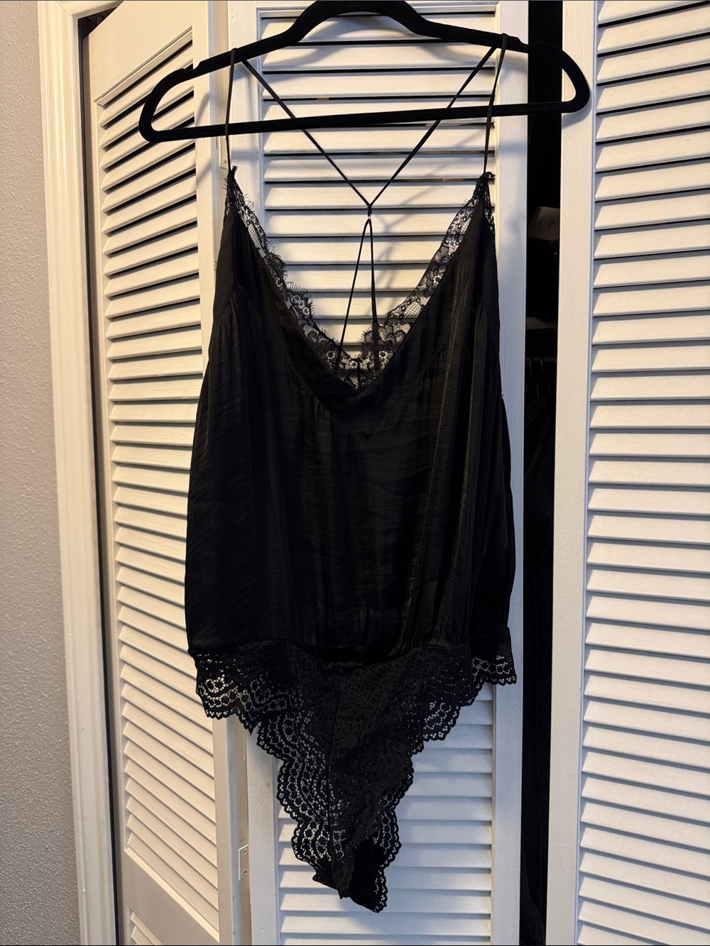 Free People Black Lace-Trim Bodysuit Cami NWOT